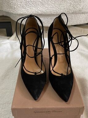 Gianvito Rossi Lace up Femi Heels in black suede